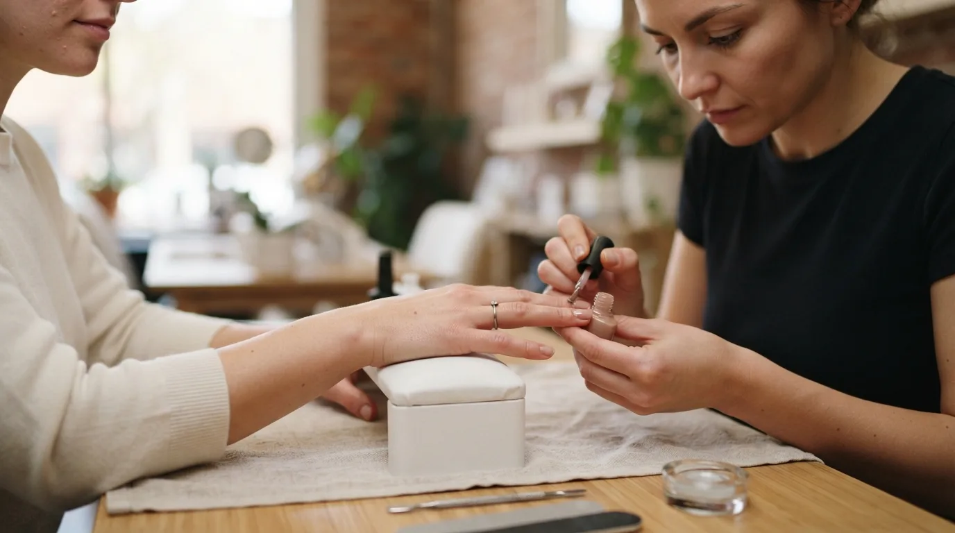 a woman having her nails painted with gel polish