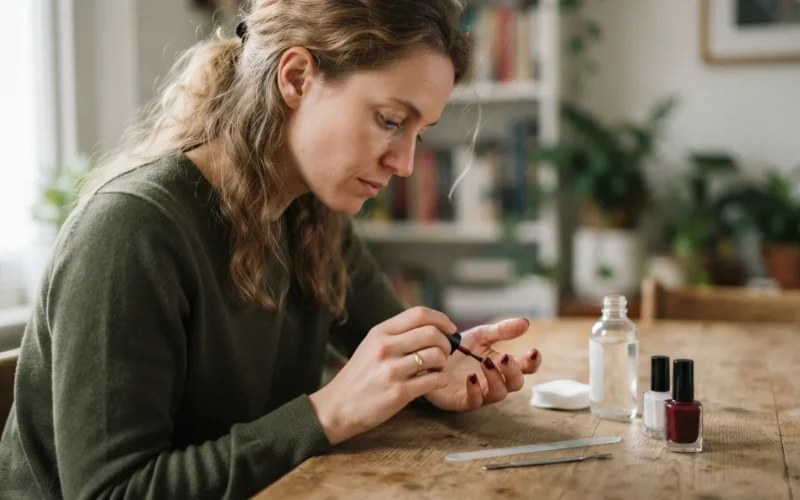 a person doing their nails at a table
