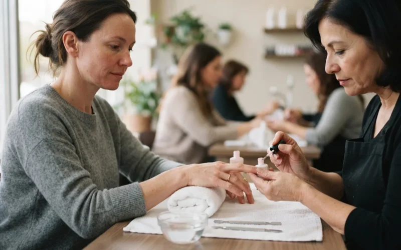 a woman getting a manicure