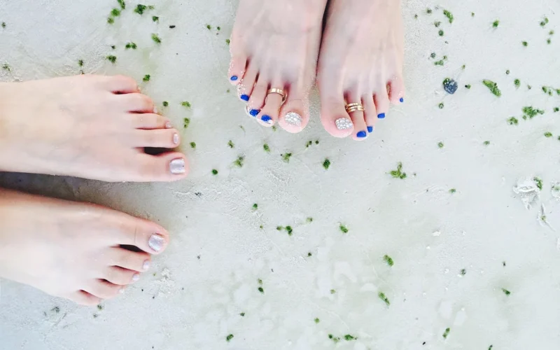 pedicure, ocean, beach, stopa, przyjaciel, natura, podróż, piasek, manicure